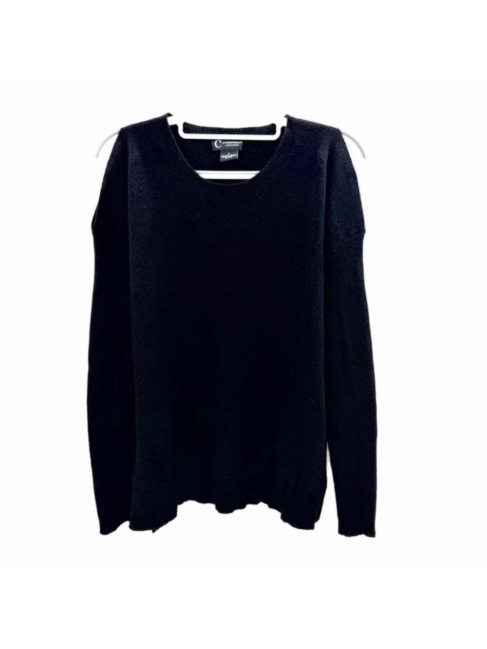 C by Bloomingdales Black Cashmere Cold Shoulder Long Sleeve Sweater Womens Small